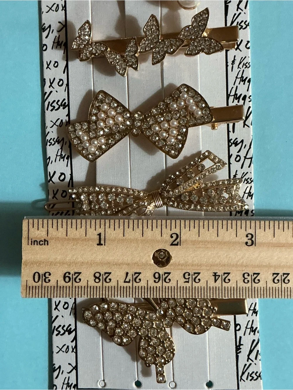 XOXO Gold Rhinestone Butterfly Stars & Bow Hair Clip Set of 5